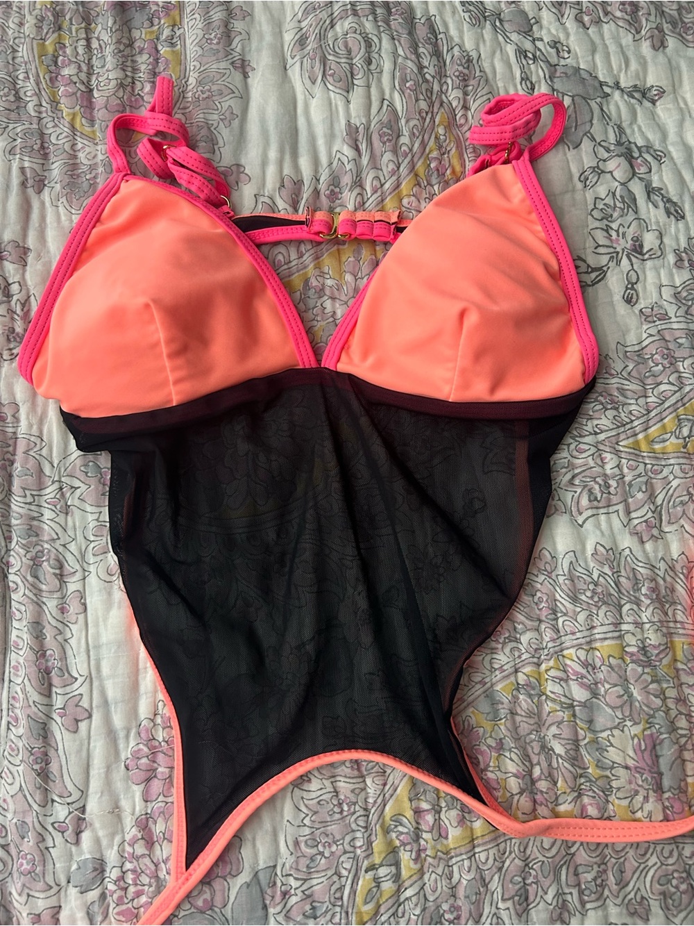 Catalina Neon Pink and Coral Ring-Accent One-Piece